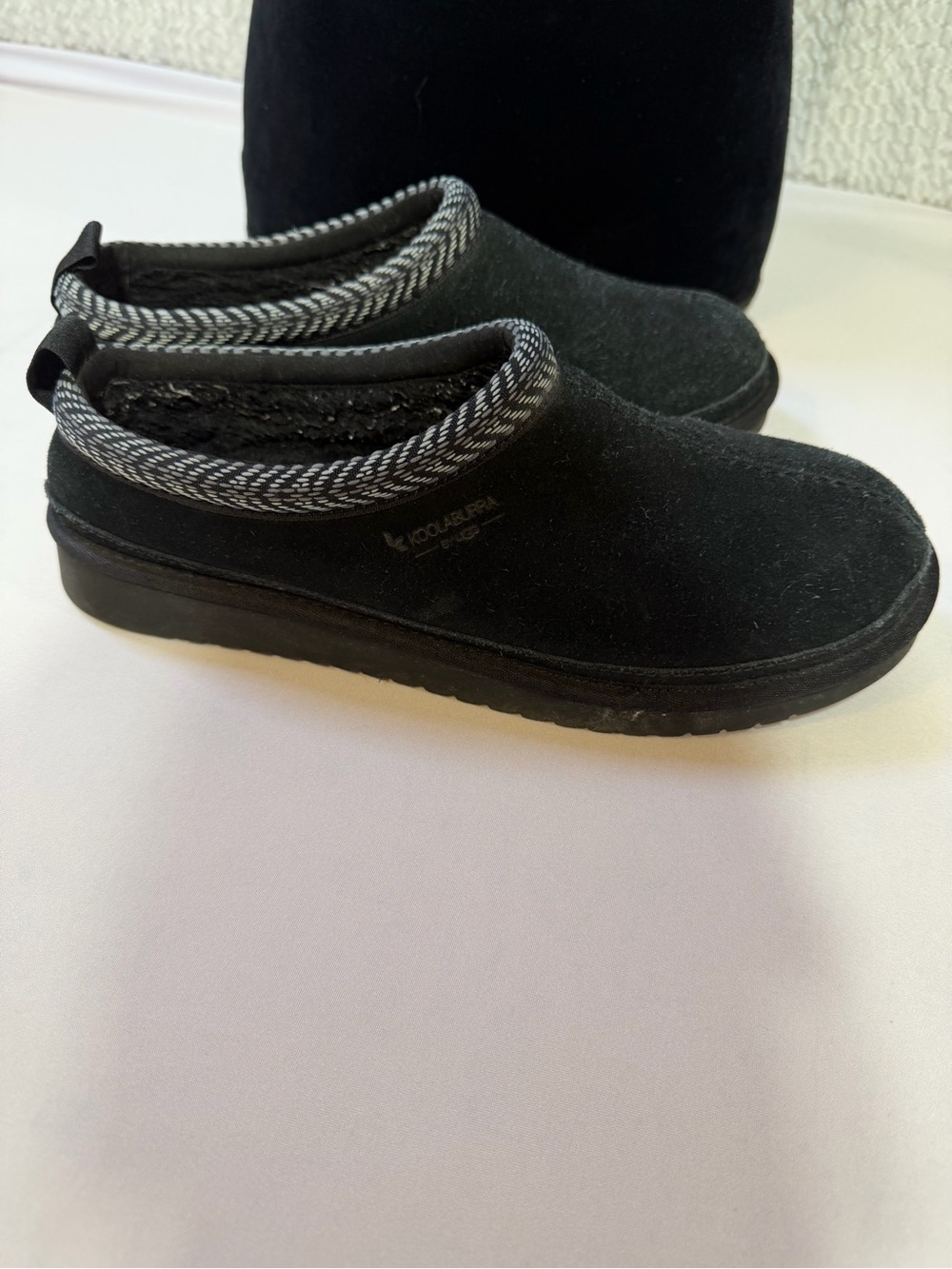Koolaburra Black Slip-On Fleece Slippers with Knit Trim